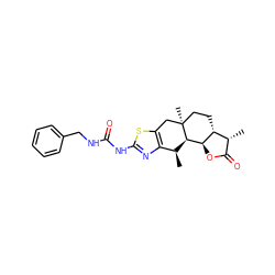 C[C@@H]1C(=O)O[C@H]2[C@H]3[C@@H](C)c4nc(NC(=O)NCc5ccccc5)sc4C[C@@]3(C)CC[C@H]12 ZINC000261103997