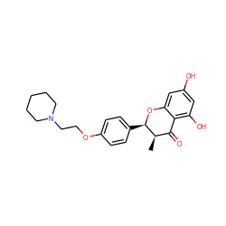 C[C@@H]1C(=O)c2c(O)cc(O)cc2O[C@@H]1c1ccc(OCCN2CCCCC2)cc1 ZINC000029219092