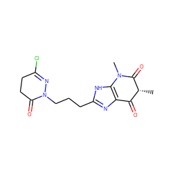 C[C@@H]1C(=O)c2nc(CCCN3N=C(Cl)CCC3=O)[nH]c2N(C)C1=O ZINC000100034707