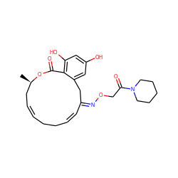 C[C@@H]1C/C=C/CC/C=C/C(=N/OCC(=O)N2CCCCC2)Cc2cc(O)cc(O)c2C(=O)O1 ZINC000043022613