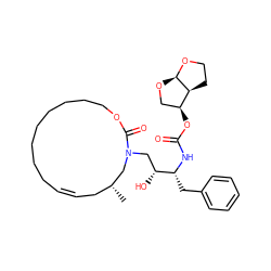 C[C@@H]1C/C=C/CCCCCCCCOC(=O)N(C[C@@H](O)[C@@H](Cc2ccccc2)NC(=O)O[C@H]2CO[C@H]3OCC[C@@H]23)C1 ZINC000026158788