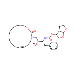 C[C@@H]1C/C=C\CCCCCCCCCOC(=O)N1C[C@@H](O)[C@@H](Cc1ccccc1)NC(=O)O[C@H]1CO[C@H]2OCC[C@@H]12 ZINC000026158748