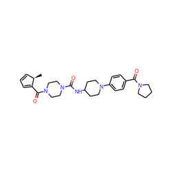 C[C@@H]1C=CC=C1C(=O)N1CCN(C(=O)NC2CCN(c3ccc(C(=O)N4CCCC4)cc3)CC2)CC1 ZINC000169703273