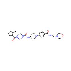 C[C@@H]1C=CC=C1C(=O)N1CCN(C(=O)NC2CCN(c3ccc(C(=O)NCCN4CCOCC4)cc3)CC2)CC1 ZINC000169703267