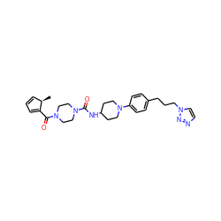 C[C@@H]1C=CC=C1C(=O)N1CCN(C(=O)NC2CCN(c3ccc(CCCn4ccnn4)cc3)CC2)CC1 ZINC000169703279