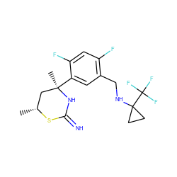 C[C@@H]1C[C@@](C)(c2cc(CNC3(C(F)(F)F)CC3)c(F)cc2F)NC(=N)S1 ZINC000584905686