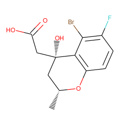 C[C@@H]1C[C@@](O)(CC(=O)O)c2c(ccc(F)c2Br)O1 ZINC000013456223