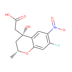 C[C@@H]1C[C@@](O)(CC(=O)O)c2cc([N+](=O)[O-])c(F)cc2O1 ZINC000013456203