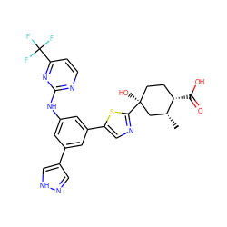 C[C@@H]1C[C@@](O)(c2ncc(-c3cc(Nc4nccc(C(F)(F)F)n4)cc(-c4cn[nH]c4)c3)s2)CC[C@@H]1C(=O)O ZINC000220764385