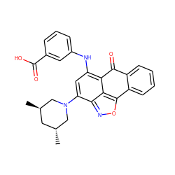 C[C@@H]1C[C@@H](C)CN(c2cc(Nc3cccc(C(=O)O)c3)c3c4c(onc24)-c2ccccc2C3=O)C1 ZINC000003742025