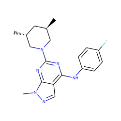 C[C@@H]1C[C@@H](C)CN(c2nc(Nc3ccc(F)cc3)c3cnn(C)c3n2)C1 ZINC000021873618