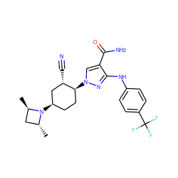 C[C@@H]1C[C@@H](C)N1[C@@H]1CC[C@H](n2cc(C(N)=O)c(Nc3ccc(C(F)(F)F)cc3)n2)[C@@H](C#N)C1 ZINC000221832232