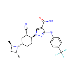 C[C@@H]1C[C@@H](C)N1[C@H]1CC[C@H](n2cc(C(N)=O)c(Nc3ccc(C(F)(F)F)cc3)n2)[C@@H](C#N)C1 ZINC000222974101