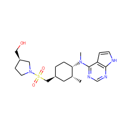 C[C@@H]1C[C@@H](CS(=O)(=O)N2CC[C@@H](CO)C2)CC[C@@H]1N(C)c1ncnc2[nH]ccc12 ZINC000117609398