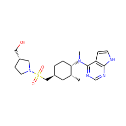 C[C@@H]1C[C@@H](CS(=O)(=O)N2CC[C@H](CO)C2)CC[C@@H]1N(C)c1ncnc2[nH]ccc12 ZINC000072316786