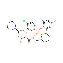 C[C@@H]1C[C@@H](N2CCCCC2)CCN1C(=O)OC[C@H]1CCC[C@@H](c2cc(F)cc(F)c2)N1S(=O)(=O)c1ccc(Cl)cc1 ZINC000028816538