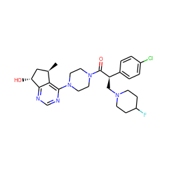 C[C@@H]1C[C@@H](O)c2ncnc(N3CCN(C(=O)[C@H](CN4CCC(F)CC4)c4ccc(Cl)cc4)CC3)c21 ZINC000095575198