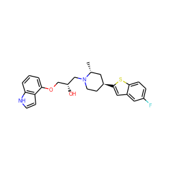 C[C@@H]1C[C@@H](c2cc3cc(F)ccc3s2)CCN1C[C@H](O)COc1cccc2[nH]ccc12 ZINC000013535666