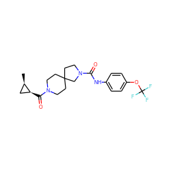 C[C@@H]1C[C@@H]1C(=O)N1CCC2(CCN(C(=O)Nc3ccc(OC(F)(F)F)cc3)C2)CC1 ZINC000096285133