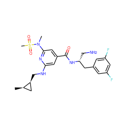 C[C@@H]1C[C@@H]1CNc1cc(C(=O)N[C@H](CN)Cc2cc(F)cc(F)c2)cc(N(C)S(C)(=O)=O)n1 ZINC000028706459