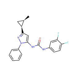 C[C@@H]1C[C@@H]1c1cc(NC(=O)Nc2ccc(F)c(F)c2)n(-c2ccccc2)n1 ZINC000204750602