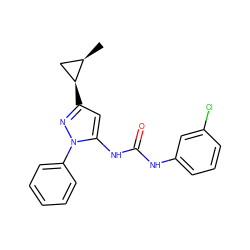 C[C@@H]1C[C@@H]1c1cc(NC(=O)Nc2cccc(Cl)c2)n(-c2ccccc2)n1 ZINC000204749996