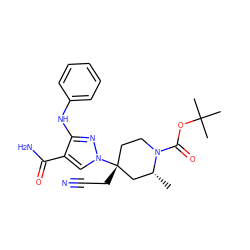 C[C@@H]1C[C@](CC#N)(n2cc(C(N)=O)c(Nc3ccccc3)n2)CCN1C(=O)OC(C)(C)C ZINC000222067197