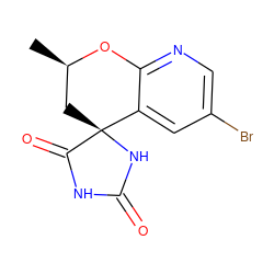 C[C@@H]1C[C@]2(NC(=O)NC2=O)c2cc(Br)cnc2O1 ZINC000029545329