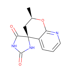 C[C@@H]1C[C@]2(NC(=O)NC2=O)c2cccnc2O1 ZINC000029489006