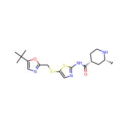 C[C@@H]1C[C@H](C(=O)Nc2ncc(SCc3ncc(C(C)(C)C)o3)s2)CCN1 ZINC000040847490