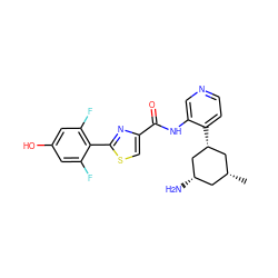 C[C@@H]1C[C@H](N)C[C@H](c2ccncc2NC(=O)c2csc(-c3c(F)cc(O)cc3F)n2)C1 ZINC000169706524