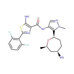 C[C@@H]1C[C@H](N)CC[C@H](c2c(NC(=O)c3nc(-c4c(F)cccc4F)sc3N)cnn2C)O1 ZINC000221372491