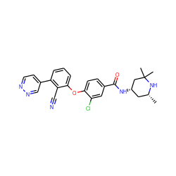 C[C@@H]1C[C@H](NC(=O)c2ccc(Oc3cccc(-c4ccnnc4)c3C#N)c(Cl)c2)CC(C)(C)N1 ZINC000145987212