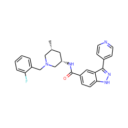 C[C@@H]1C[C@H](NC(=O)c2ccc3[nH]nc(-c4ccncc4)c3c2)CN(Cc2ccccc2F)C1 ZINC000147815649