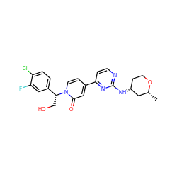 C[C@@H]1C[C@H](Nc2nccc(-c3ccn([C@H](CO)c4ccc(Cl)c(F)c4)c(=O)c3)n2)CCO1 ZINC000223530244