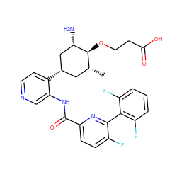 C[C@@H]1C[C@H](c2ccncc2NC(=O)c2ccc(F)c(-c3c(F)cccc3F)n2)C[C@H](N)[C@H]1OCCC(=O)O ZINC000207303085