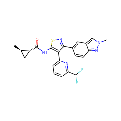 C[C@@H]1C[C@H]1C(=O)Nc1snc(-c2ccc3nn(C)cc3c2)c1-c1cccc(C(F)F)n1 ZINC000095586192