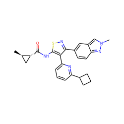 C[C@@H]1C[C@H]1C(=O)Nc1snc(-c2ccc3nn(C)cc3c2)c1-c1cccc(C2CCC2)n1 ZINC000095591404