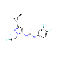 C[C@@H]1C[C@H]1c1cc(NC(=O)Nc2ccc(F)c(F)c2)n(CC(F)(F)F)n1 ZINC000299823015