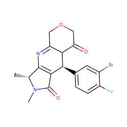 C[C@@H]1C2=C(C(=O)N1C)[C@H](c1ccc(F)c(Br)c1)C1C(=O)COCC1=N2 ZINC000040568286