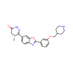 C[C@@H]1CC(=O)NN=C1c1ccc2nc(-c3cccc(OCC4CCNCC4)c3)oc2c1 ZINC000145766991