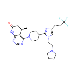 C[C@@H]1CC(=O)Nc2ncnc(N3CCC(c4nc(CCC(F)(F)F)cn4CCN4CCCC4)CC3)c21 ZINC000116800657