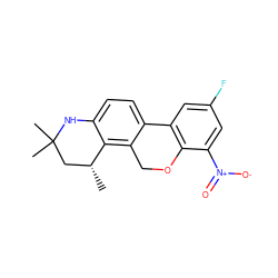 C[C@@H]1CC(C)(C)Nc2ccc3c(c21)COc1c-3cc(F)cc1[N+](=O)[O-] ZINC000013490459