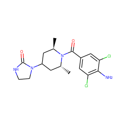 C[C@@H]1CC(N2CCNC2=O)C[C@@H](C)N1C(=O)c1cc(Cl)c(N)c(Cl)c1 ZINC000036286466