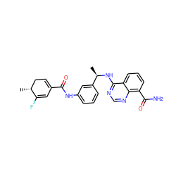 C[C@@H]1CC=C(C(=O)Nc2cccc([C@@H](C)Nc3ncnc4c(C(N)=O)cccc34)c2)C=C1F ZINC000166932638