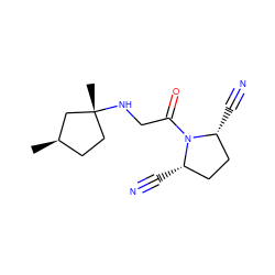 C[C@@H]1CC[C@@](C)(NCC(=O)N2[C@H](C#N)CC[C@@H]2C#N)C1 ZINC000013687493