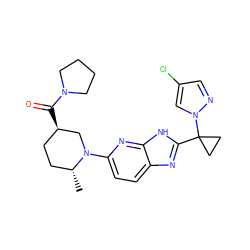 C[C@@H]1CC[C@@H](C(=O)N2CCCC2)CN1c1ccc2nc(C3(n4cc(Cl)cn4)CC3)[nH]c2n1 ZINC001772582201