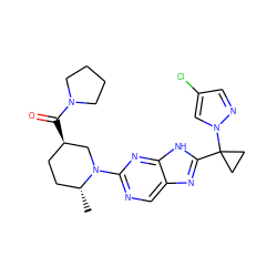 C[C@@H]1CC[C@@H](C(=O)N2CCCC2)CN1c1ncc2nc(C3(n4cc(Cl)cn4)CC3)[nH]c2n1 ZINC001772588149