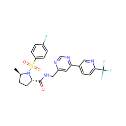 C[C@@H]1CC[C@@H](C(=O)NCc2cc(-c3ccc(C(F)(F)F)nc3)ncn2)N1S(=O)(=O)c1ccc(F)cc1 ZINC001772656438