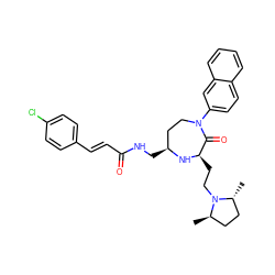 C[C@@H]1CC[C@@H](C)N1CC[C@H]1N[C@@H](CNC(=O)/C=C/c2ccc(Cl)cc2)CCN(c2ccc3ccccc3c2)C1=O ZINC001772604794